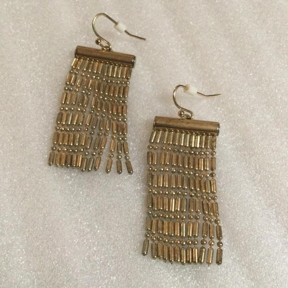 Gold Beaded Fringe Drop Earrings